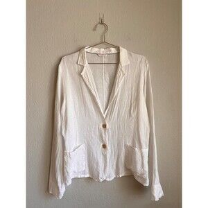 Lorenzini Women's 100% Linen Button Down Shirt in White Size LARGE
